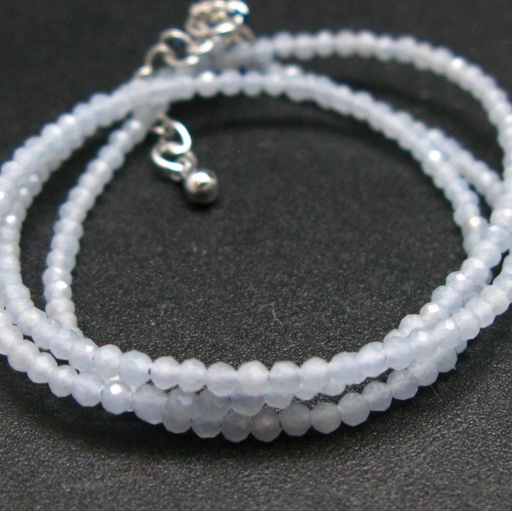 Aquamarine faceted bead  necklace NEW